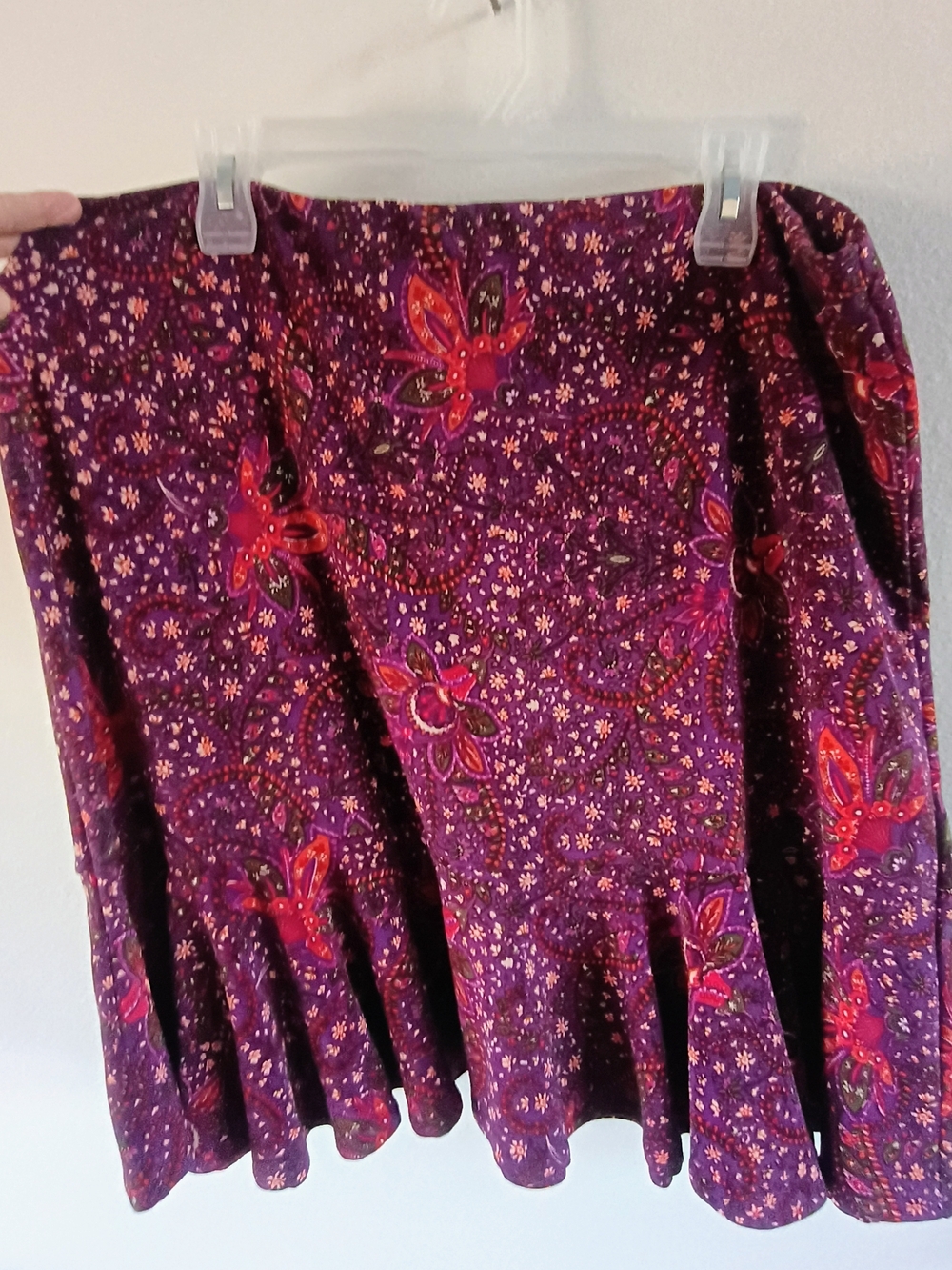 Chaps Classics Floral Purple Midi Skirt Womens XL Stretch Boho Flounce Hem - Picture 2 of 6